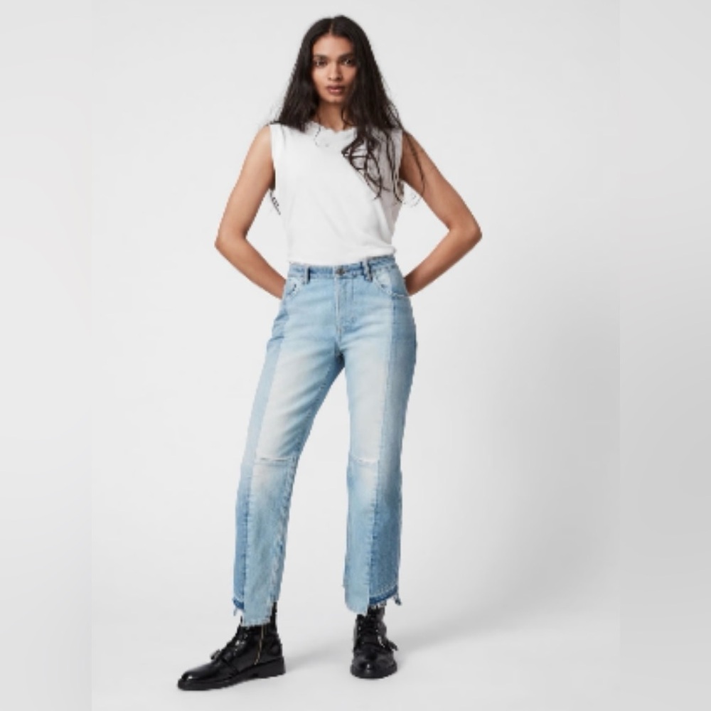 AllSaints Kim Two Toned Asymmetrical Hem Jeans
